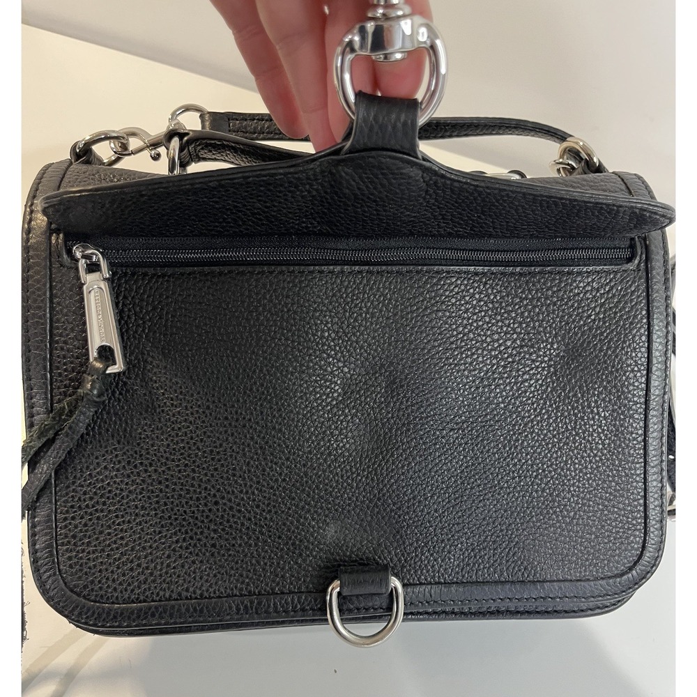 REBECCA MINKOFF Black Pebbled Leather Top Handle‎ Crossbody Bag Minimalist - Picture 7 of 11